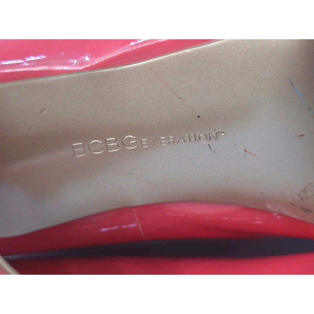BCBGeneration Womens Coral Red Patent Peep Toe Stiletto Heel Pumps Size 7.5/38